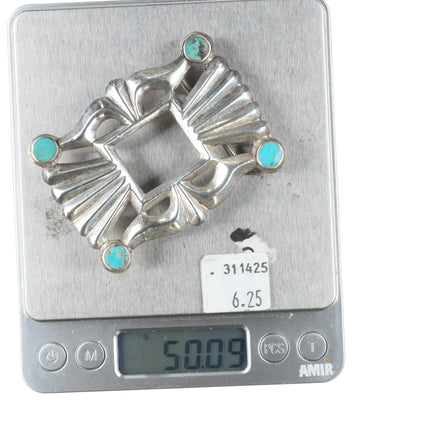 Early Navajo or Zuni cast sterling silver Ketoh style belt buckle with turquoise - Estate Fresh Austin