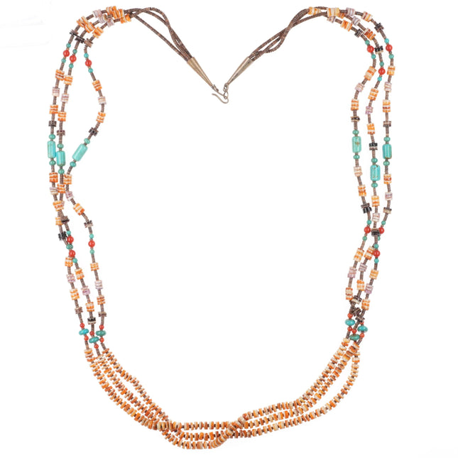 Vintage Santo Domingo (Kewa) Heishi necklace 3 strand shell, spiny oyster, coral - Estate Fresh Austin