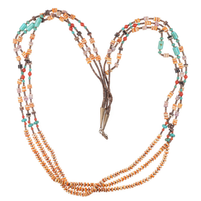 Vintage Santo Domingo (Kewa) Heishi necklace 3 strand shell, spiny oyster, coral - Estate Fresh Austin