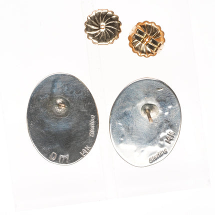 Dina Huntinghorse 14k/sterling Morenci spiderweb turquoise earrings - Estate Fresh Austin