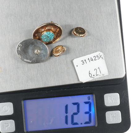 Dina Huntinghorse 14k/sterling Morenci spiderweb turquoise earrings - Estate Fresh Austin