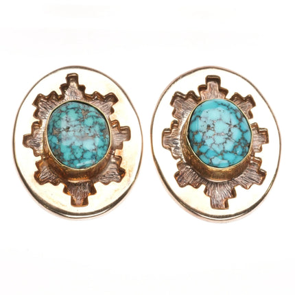 Dina Huntinghorse 14k/sterling Morenci spiderweb turquoise earrings - Estate Fresh Austin
