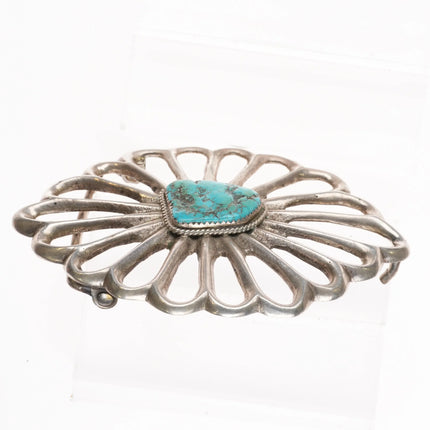 Large Vintage cast Navajo sterling silver turquoise belt buckle - Estate Fresh Austin