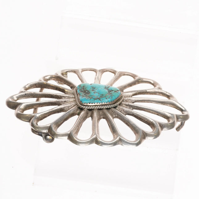 Large Vintage cast Navajo sterling silver turquoise belt buckle - Estate Fresh Austin