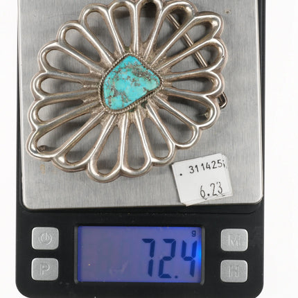Large Vintage cast Navajo sterling silver turquoise belt buckle - Estate Fresh Austin