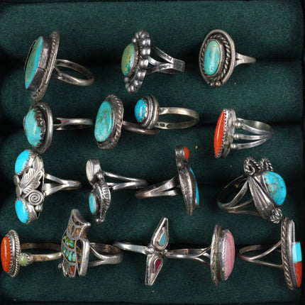 Sz4-8 Collection sterling silver Turquoise/Coral Navajo, Zuni, Agate, Shell ring - Estate Fresh Austin