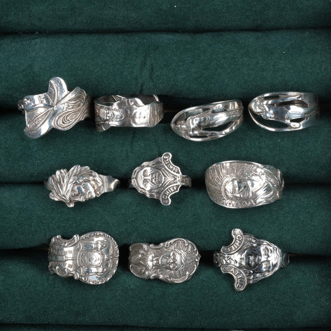Sz5.5-9 Collection c1900 Antique Sterling silver Indian souvenir spoon rings - Estate Fresh Austin