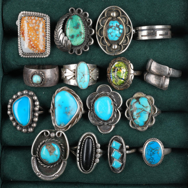 Sz6.5-11.5 vintage Collection sterling silver Turquoise/Coral Navajo, Zuni rings - Estate Fresh Austin