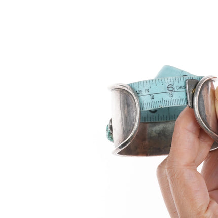 6.25" Vintage 70's Navajo sterling silver turquoise nugget wide cuff bracelet - Estate Fresh Austin