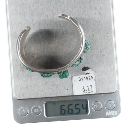 6.25" Vintage 70's Navajo sterling silver turquoise nugget wide cuff bracelet - Estate Fresh Austin