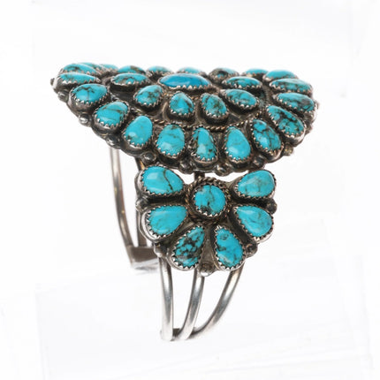 6.75" Vintage Zuni Heavy sterling silver turquoise cluster cuff bracelet - Estate Fresh Austin