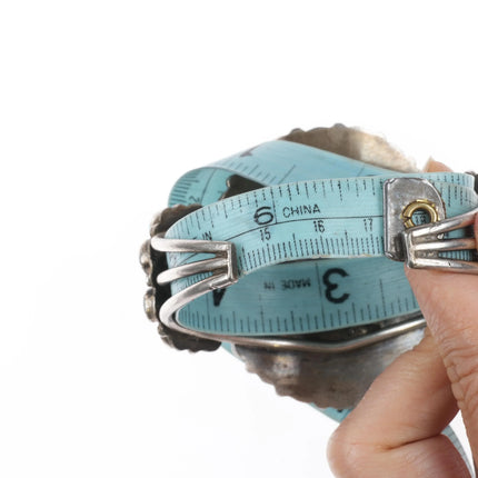 6.75" Vintage Zuni Heavy sterling silver turquoise cluster cuff bracelet - Estate Fresh Austin