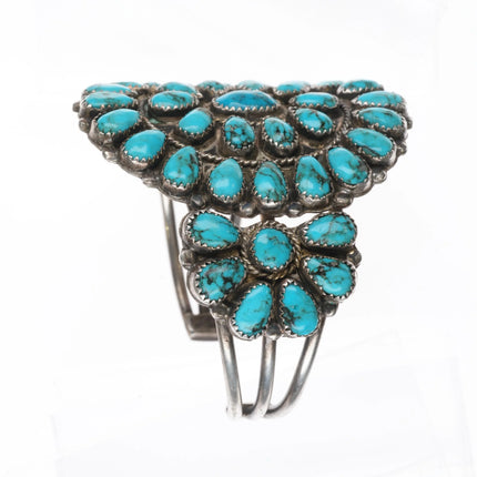 6.75" Vintage Zuni Heavy sterling silver turquoise cluster cuff bracelet - Estate Fresh Austin