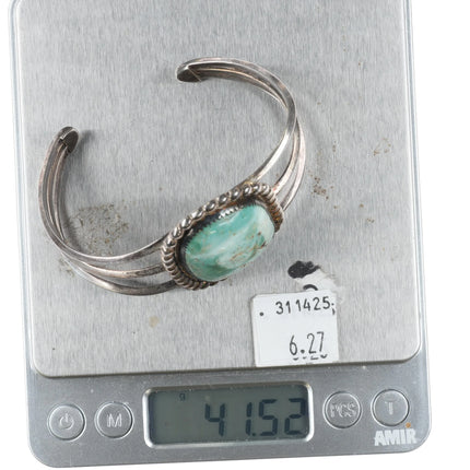 6.75" TDS Vintage southwest sterling silver single stone turquoise cuff bracelet - Estate Fresh Austin