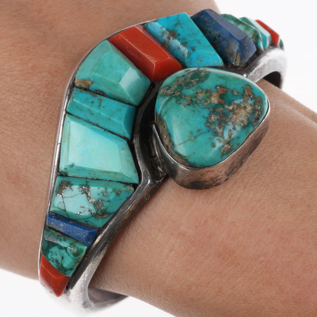 6.75" 1960's Native American sterling silver cobblestone cuff bracelet turquoise - Estate Fresh Austin