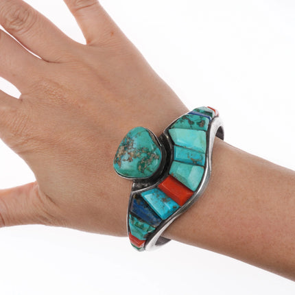 6.75" 1960's Native American sterling silver cobblestone cuff bracelet turquoise - Estate Fresh Austin