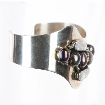 6.8" Retro Desert Rose Trading Sterling silver Baroque pearl cuff bracelet - Estate Fresh Austin