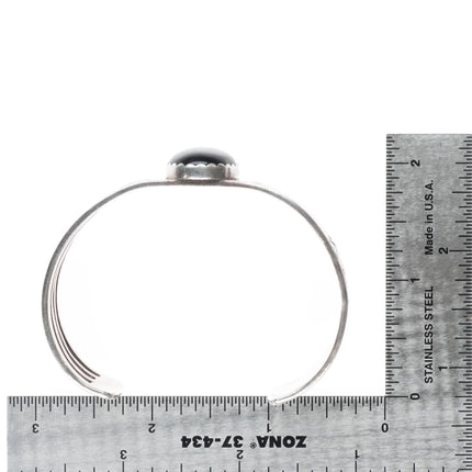6.8" Lee Begay Navajo sterling silver hand stamped Onyx cuff bracelet - Estate Fresh Austin