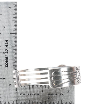 6.8" Lee Begay Navajo sterling silver hand stamped Onyx cuff bracelet - Estate Fresh Austin