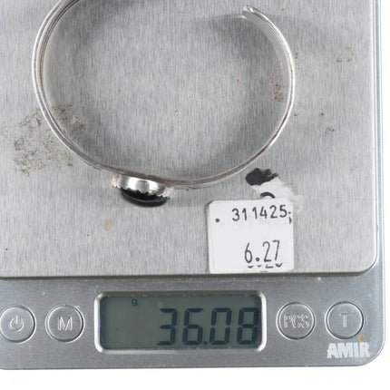 6.8" Lee Begay Navajo sterling silver hand stamped Onyx cuff bracelet - Estate Fresh Austin