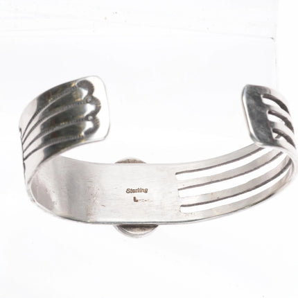 6.8" Lee Begay Navajo sterling silver hand stamped Onyx cuff bracelet - Estate Fresh Austin
