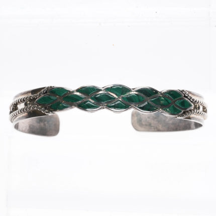 6.7" DL Chavez Zuni sterling silver malachite channel inlay cuff bracelet - Estate Fresh Austin