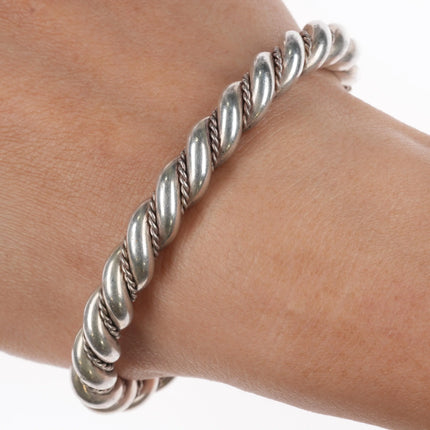 7" Heavy Vintage Navajo sterling silver twisted wire cuff bracelet - Estate Fresh Austin