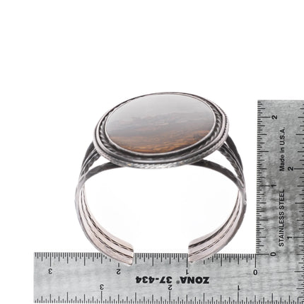 6.5" Vintage Navajo sterling silver twisted wire picture jasper cuff bracelet - Estate Fresh Austin