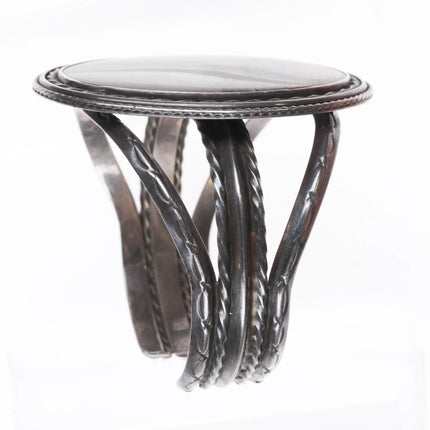 6.5" Vintage Navajo sterling silver twisted wire picture jasper cuff bracelet - Estate Fresh Austin
