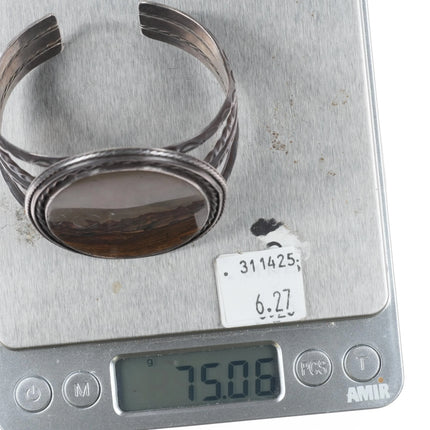 6.5" Vintage Navajo sterling silver twisted wire picture jasper cuff bracelet - Estate Fresh Austin