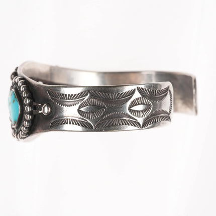 6.1" c1940's Navajo 3 stone turquoise hand stamped sterling silver cuff bracelet - Estate Fresh Austin