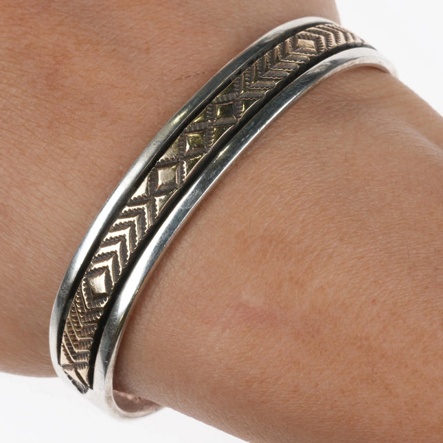 6.2" Bruce Morgan Navajo sterling silver 14k gold/sterling silver cuff bracelet - Estate Fresh Austin
