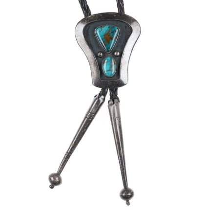 60's-70's LeRoy Benally Navajo Modernist Sterling silver turquoise bolo tie - Estate Fresh Austin