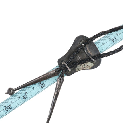 60's-70's LeRoy Benally Navajo Modernist Sterling silver turquoise bolo tie - Estate Fresh Austin