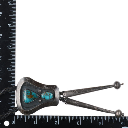 60's-70's LeRoy Benally Navajo Modernist Sterling silver turquoise bolo tie - Estate Fresh Austin