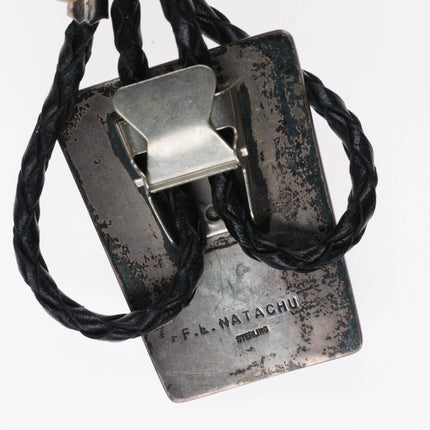 1970's Fred and Lolita Natachu Zuni sterling silver inlaid sunface bolo tie - Estate Fresh Austin