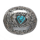 Large Vintage W Dodson Navajo Sterling silver trophy belt buckle with turquoise - Estate Fresh Austin