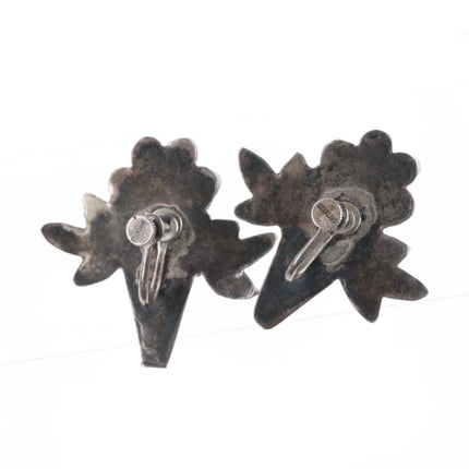 40's-50's Zuni Petit Point flower basket sterling silver screw back earrings - Estate Fresh Austin