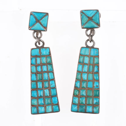 40's-50's Zuni Turquoise cobblestone inlay sterling silver screw back earrings - Estate Fresh Austin