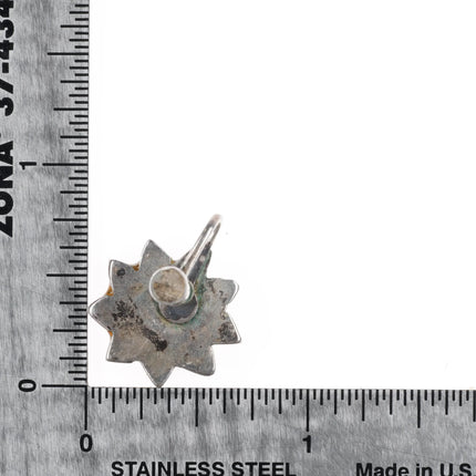 40's-50's Zuni Dishta Style flush inlay coral flower/sun sterling silver earring - Estate Fresh Austin