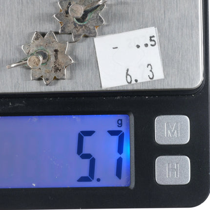 40's-50's Zuni Dishta Style flush inlay coral flower/sun sterling silver earring - Estate Fresh Austin