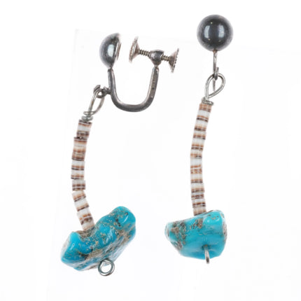 Vintage Santo Domingo style sterling silver heishi shell/turquoise screw earring - Estate Fresh Austin