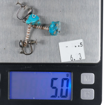 Vintage Santo Domingo style sterling silver heishi shell/turquoise screw earring - Estate Fresh Austin