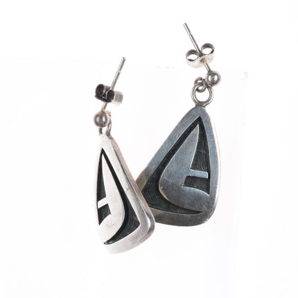 Stewart Tewawina Hopi Overlay dangle earrings sterling silver - Estate Fresh Austin