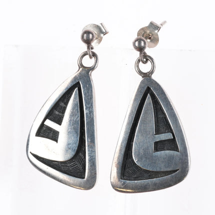 Stewart Tewawina Hopi Overlay dangle earrings sterling silver - Estate Fresh Austin
