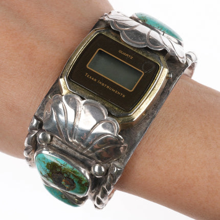 6.75" Vintage Navajo sterling silver/turquoise watch cuff bracelet TI Digital
