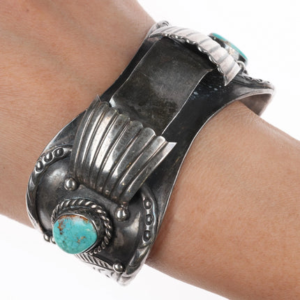 7" Navajo Vintage NOS Navajo sterling silver and turquoise watch cuff bracelet