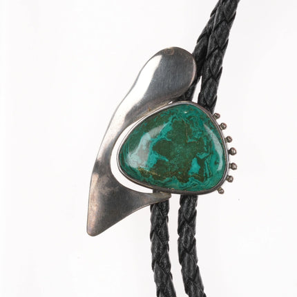 Vintage Southwestern modernist sterling silver chrysocolla abstract bolo tie