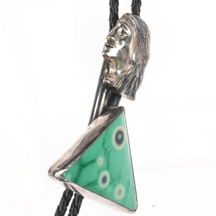 Vintage Southwestern modernist sterling silver jasper stone abstract bolo tie