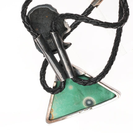 Vintage Southwestern modernist sterling silver jasper stone abstract bolo tie